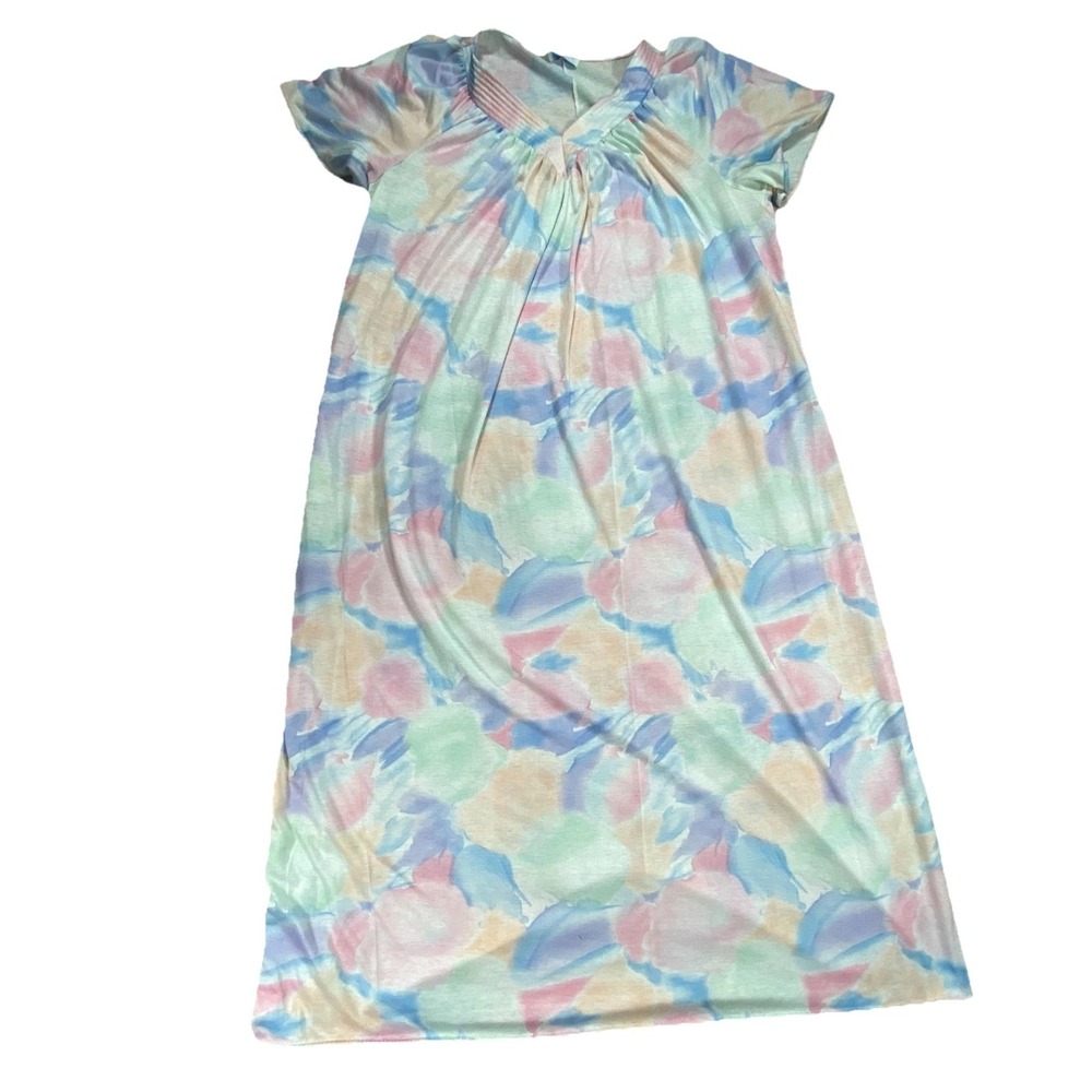 Vintage Lorraine Nightgown Dress Womens Pastel Floral Short Sleeve Sleepwear